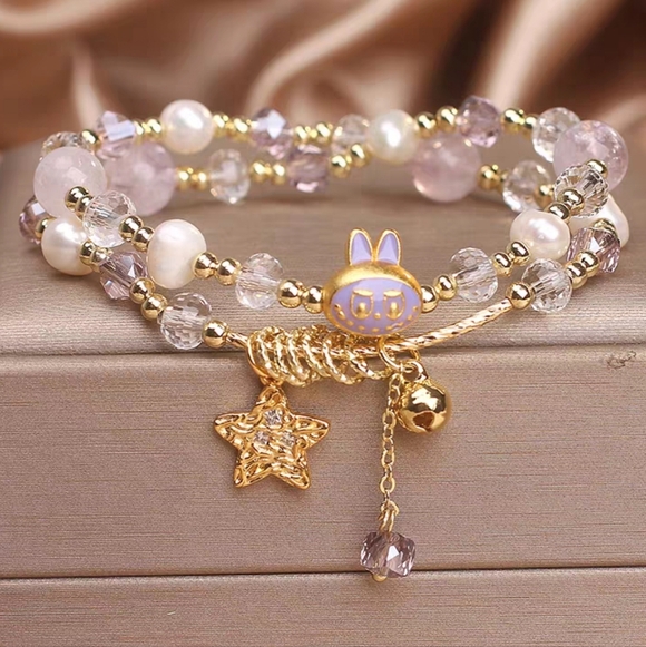 Jewelry - Labubu Inspired Double-Strand Lavender Crystal & Pearl Bracelet